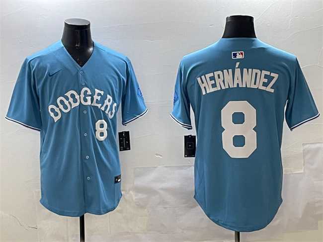 Mens Los Angeles Dodgers #8 Enrique Hernandez Light Blue Limited Stitched Jersey